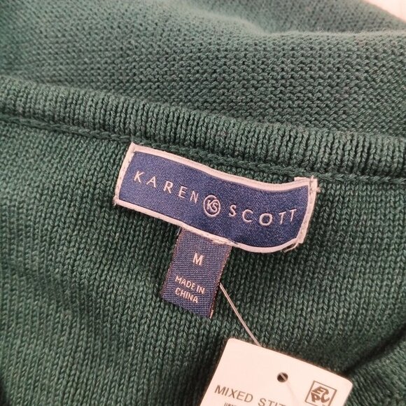 NWT KAREN SCOTT Fall Textured Sweater M(8-10) Pullover Green V-neck 100%Cotton - Picture 14 of 15